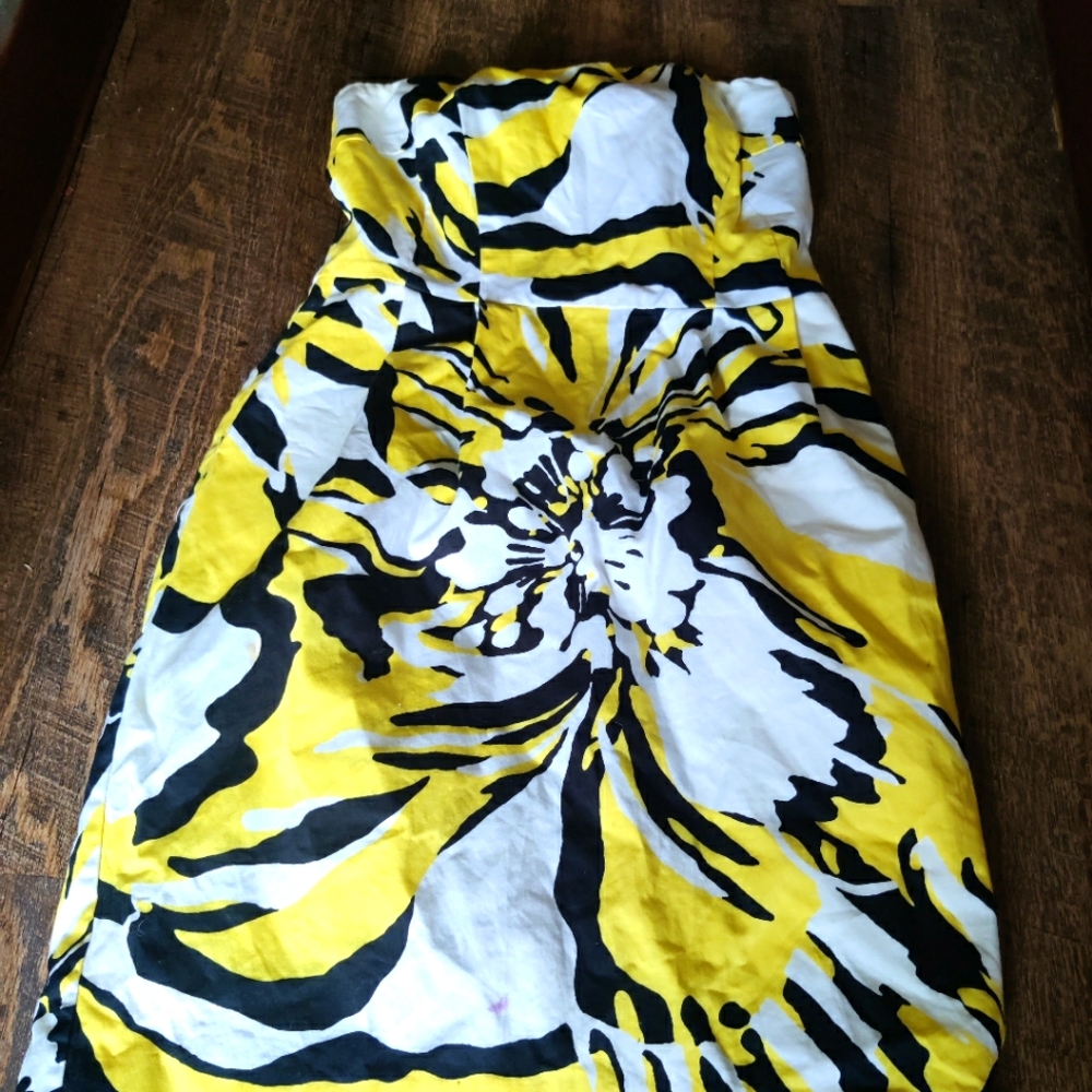 Women's Yellow and Black strapless dress